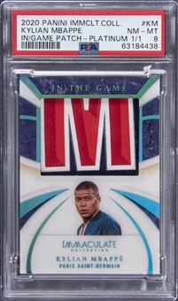 2020-21 Panini Immaculate Collection "In The Game" Patch Platinum #KM Kylian Mbappe Patch Card (#1/1) - PSA NM-MT 8